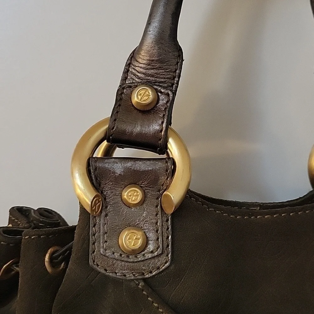 Vtg FRANCESCO BIASIA 1980s Split Suede Leather Metallic Hobo Baguette Bag